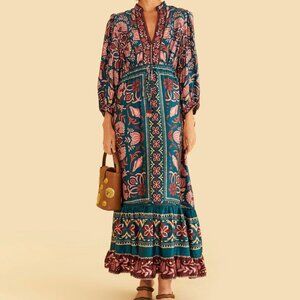 teal seashell tapestry lenzing™ ecovero™ viscose maxi dress